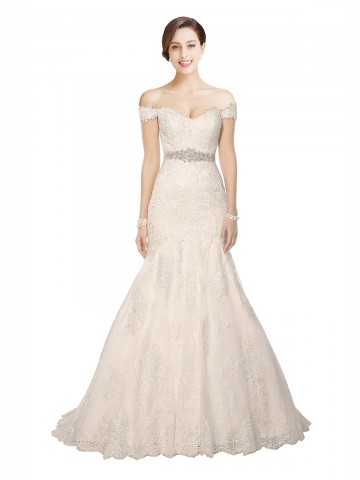 Cheap Alexandria Long Chapel Train Off the Shoulder Wedding Dress Sydney